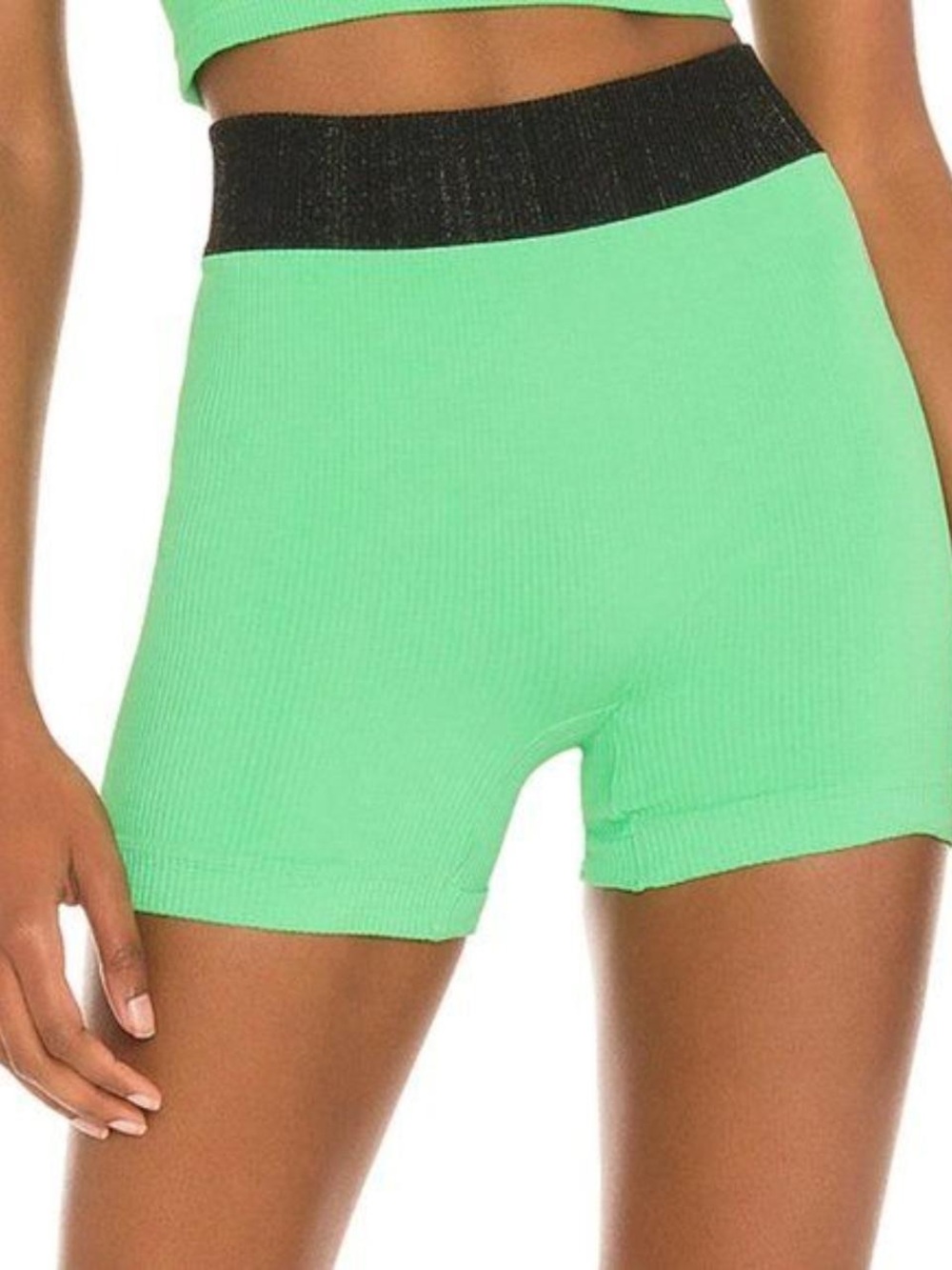NWOT FP Movement Ribbed Mint Green Shorts with Black Waistband yoga Pilates gym